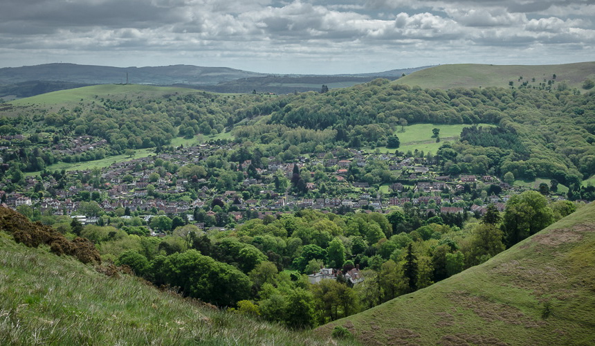 view of Church Stretton from the top of the Long Mynd by Phil King