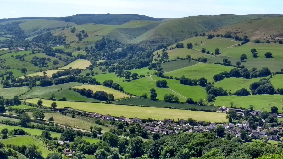 view from Ragleth looking west across the A49 towards Little Stretton